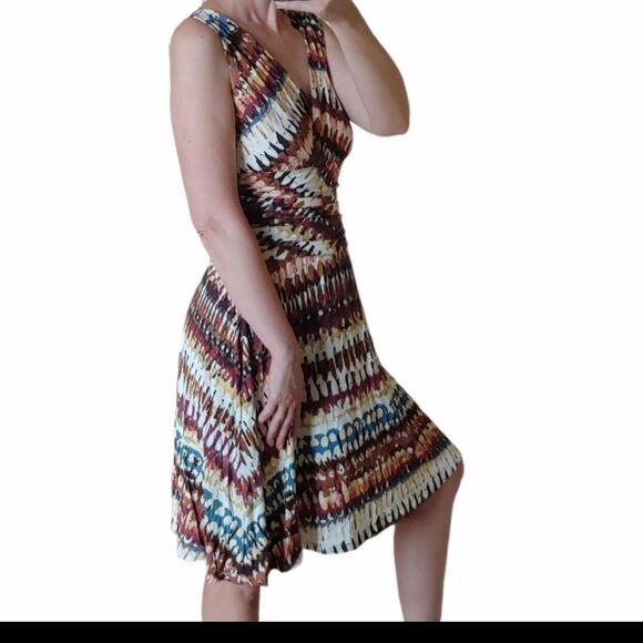 Lafayette 148 midi dress sleeveless feather stripe print V-neck Size Small - Picture 10 of 10